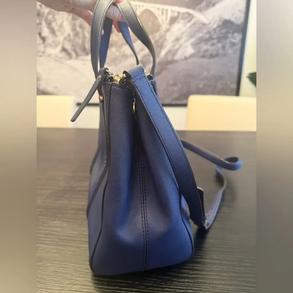 Kate Spade New York Newbury Lane Loden Bag Navy Blue Top Handle Tote Leather Bag